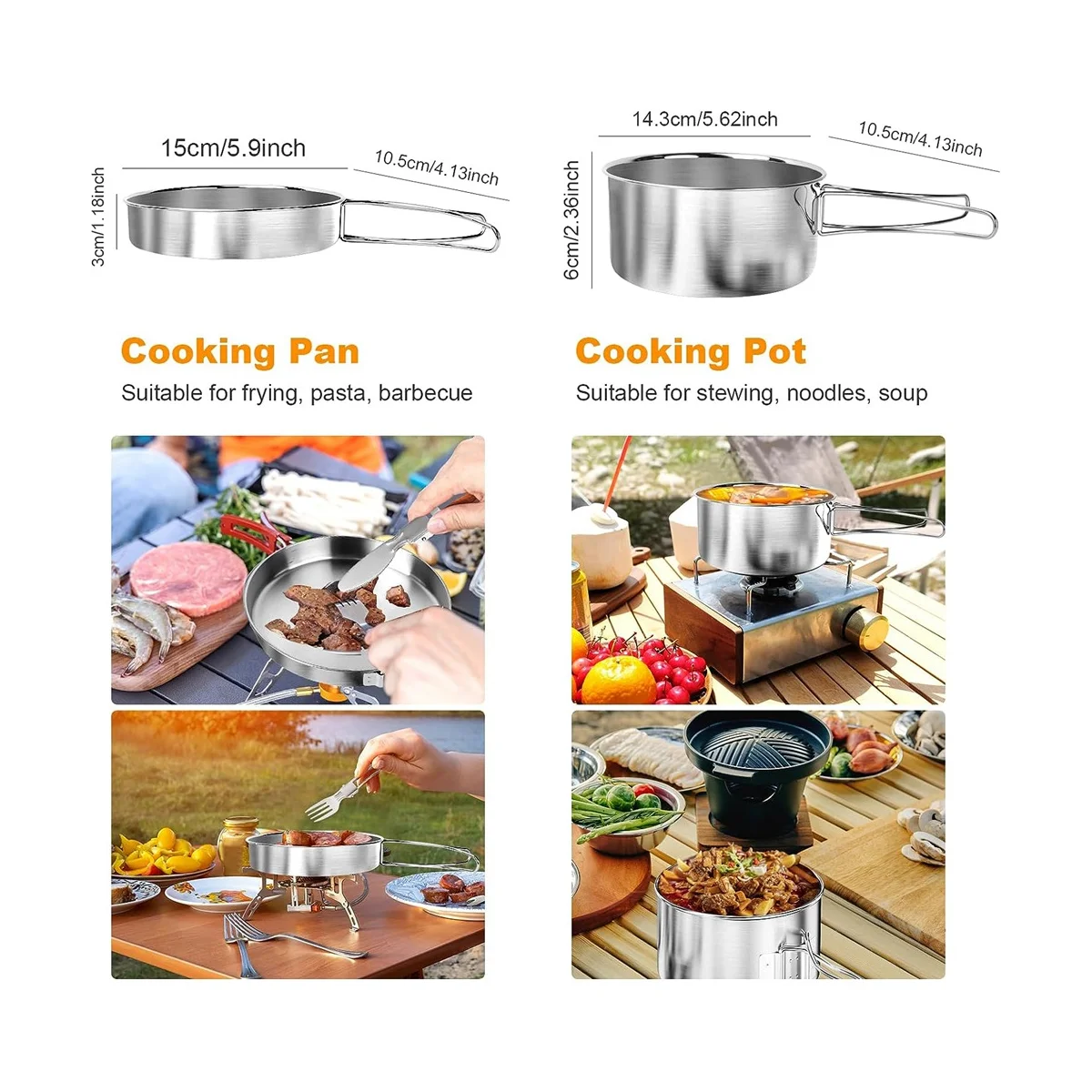 

Набор посуды для кемпинга, горшок для кемпинга из нержавеющей стали, портативный набор посуды для улицы, складной и штабелируемый набор кастрюль-ABWY
