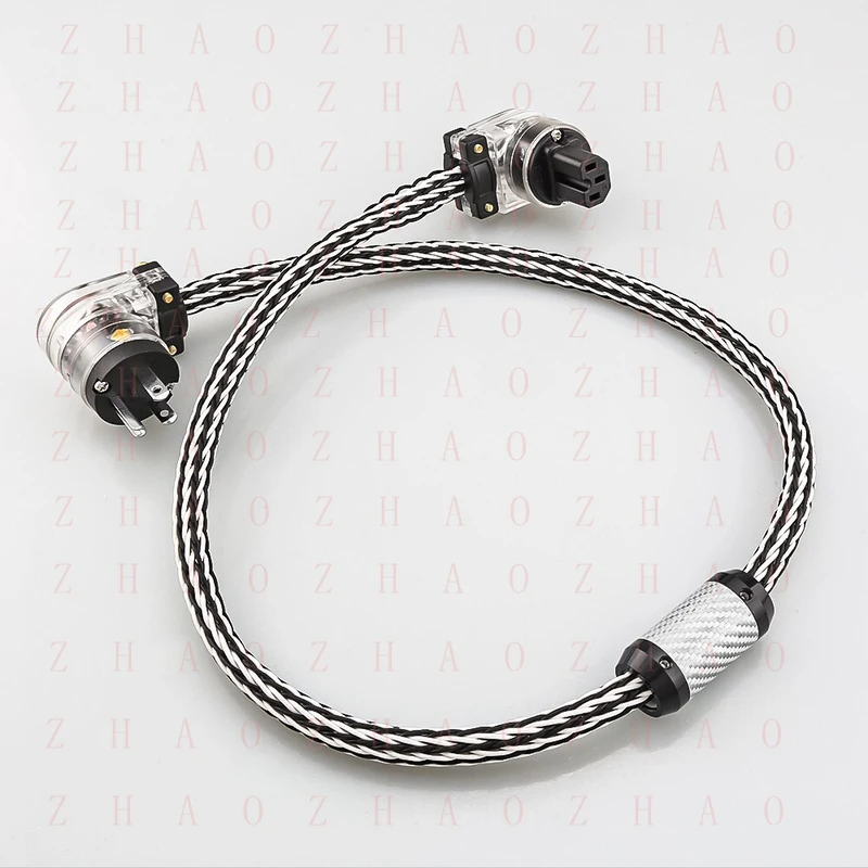 L+ for Audiophile 8AWG OCC Silver Power Cable Right Angle EU US HiFi Audio Power Cord