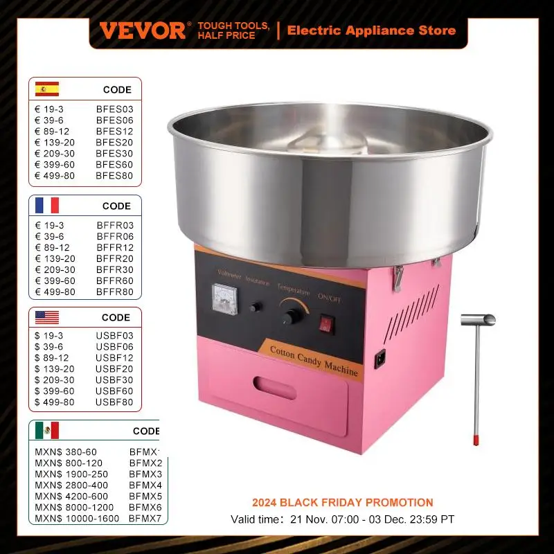 VEVOR Electric Cotton Candy Machine 1000W Candy Floss Maker Commercial Cotton Candy Machine Stainless Steel Bowl Sugar Scoop