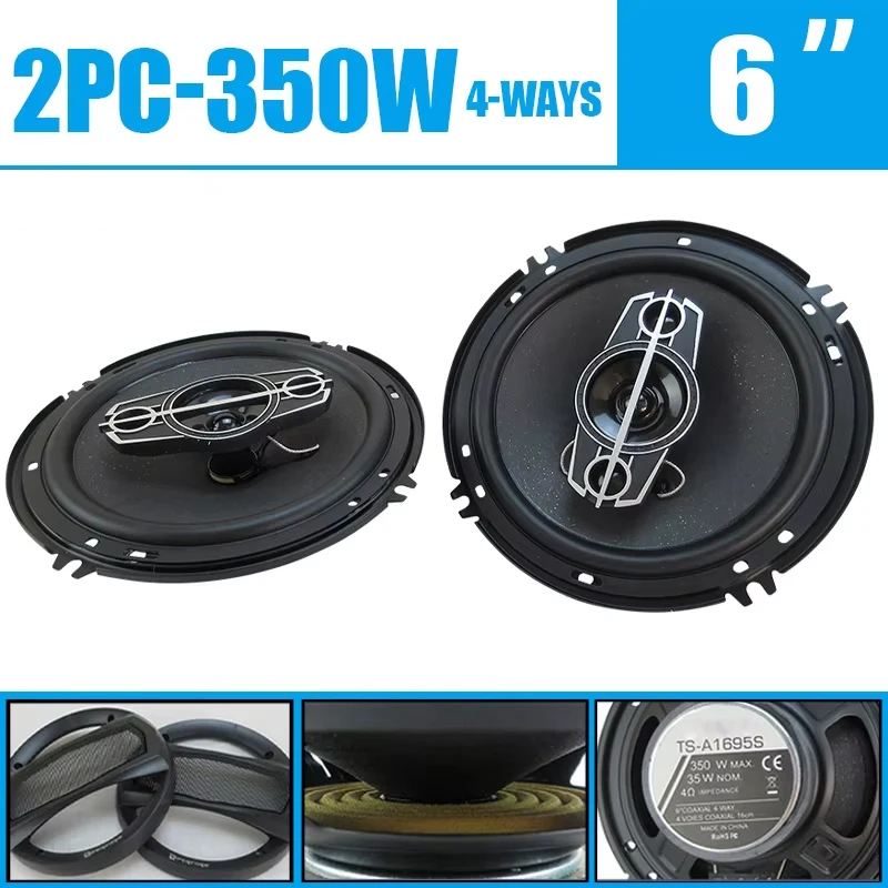 2pcs 6 Inch 350W 4 Way Universal Car Coaxial Car Music Stereo Full Range Hi-Fi for Car Truck Door Speakers Surround Sound System