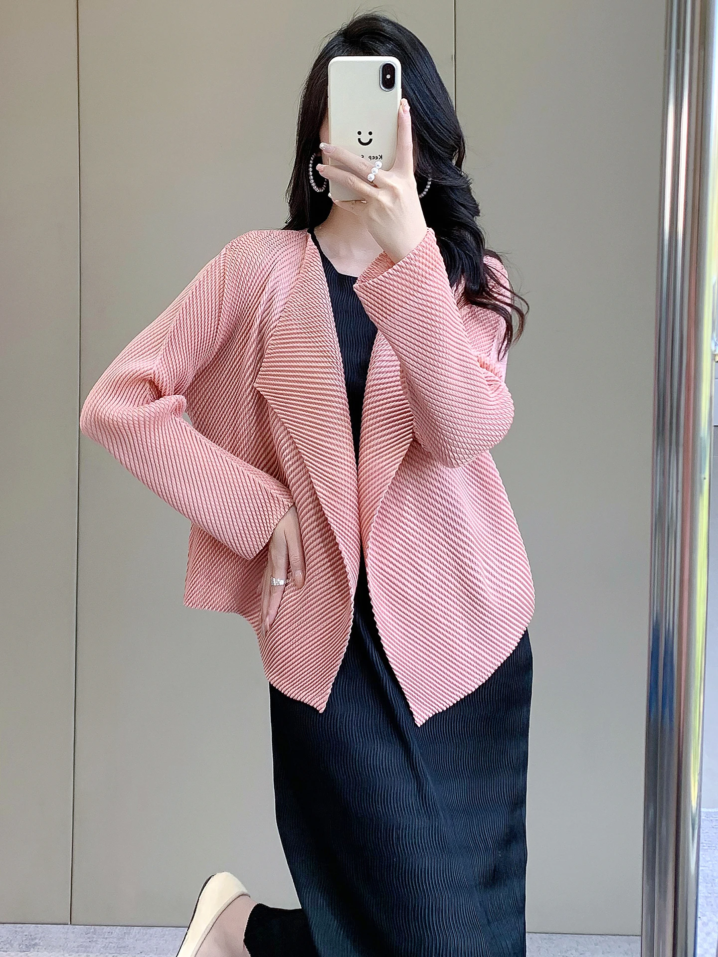 

Casual Versatile Pleated Women's Jaet Thin Spring New Sle Small Asset High-End Feel Open Cardigan Small Suit Top