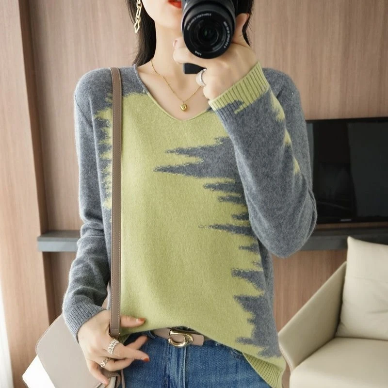 

Loose Women's Knit Sweater Attractive Elegant Y2k Vintage Top Light Winter 2025 Cheap Jumper Color Blocking Ladies Pullovers