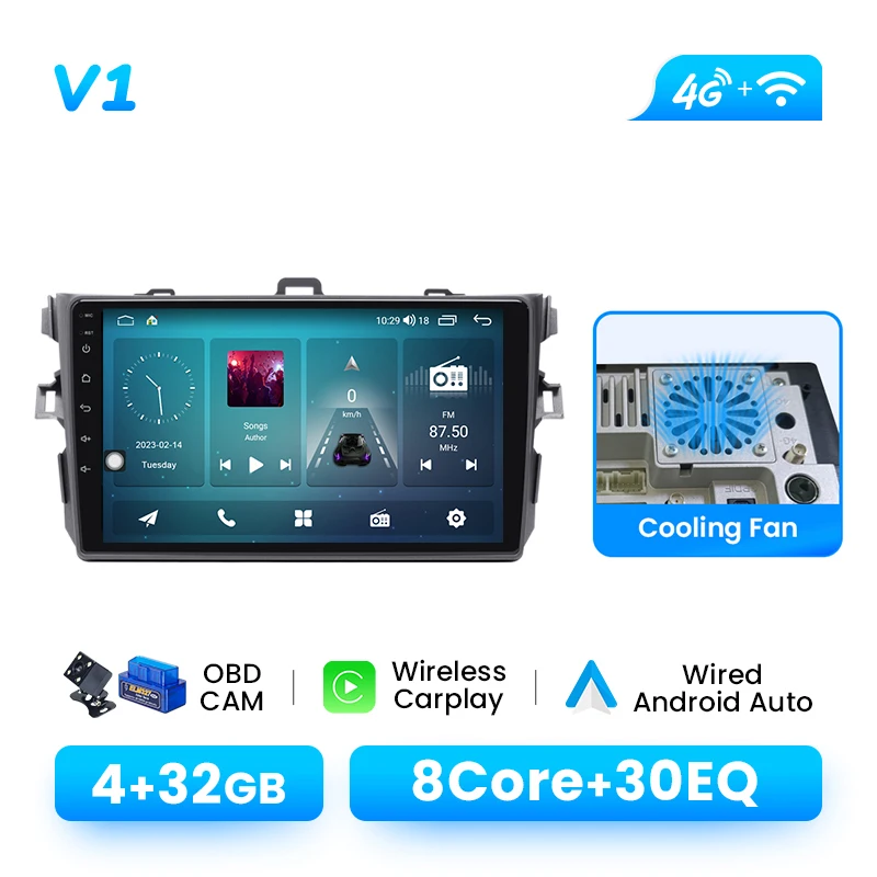 1280*720 IPS Multimedia Draadloze Carplay Autoradio Speler Voor Toyota Corolla E140 E150 2006-2013 Android 14 GPS Navigatie DSP