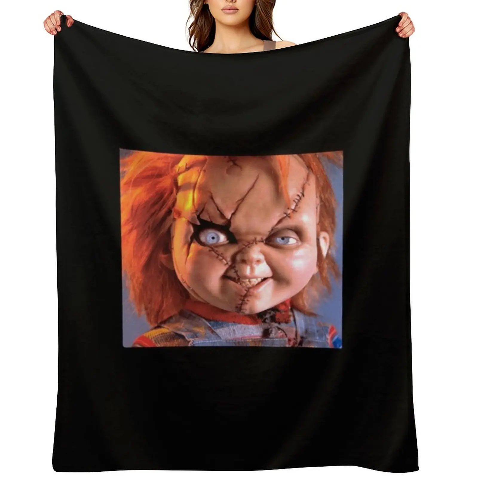 

Bride Of Chucky- Chucky Close Up Throw Blanket Picnic Cute Personalized Gift Plush Blankets