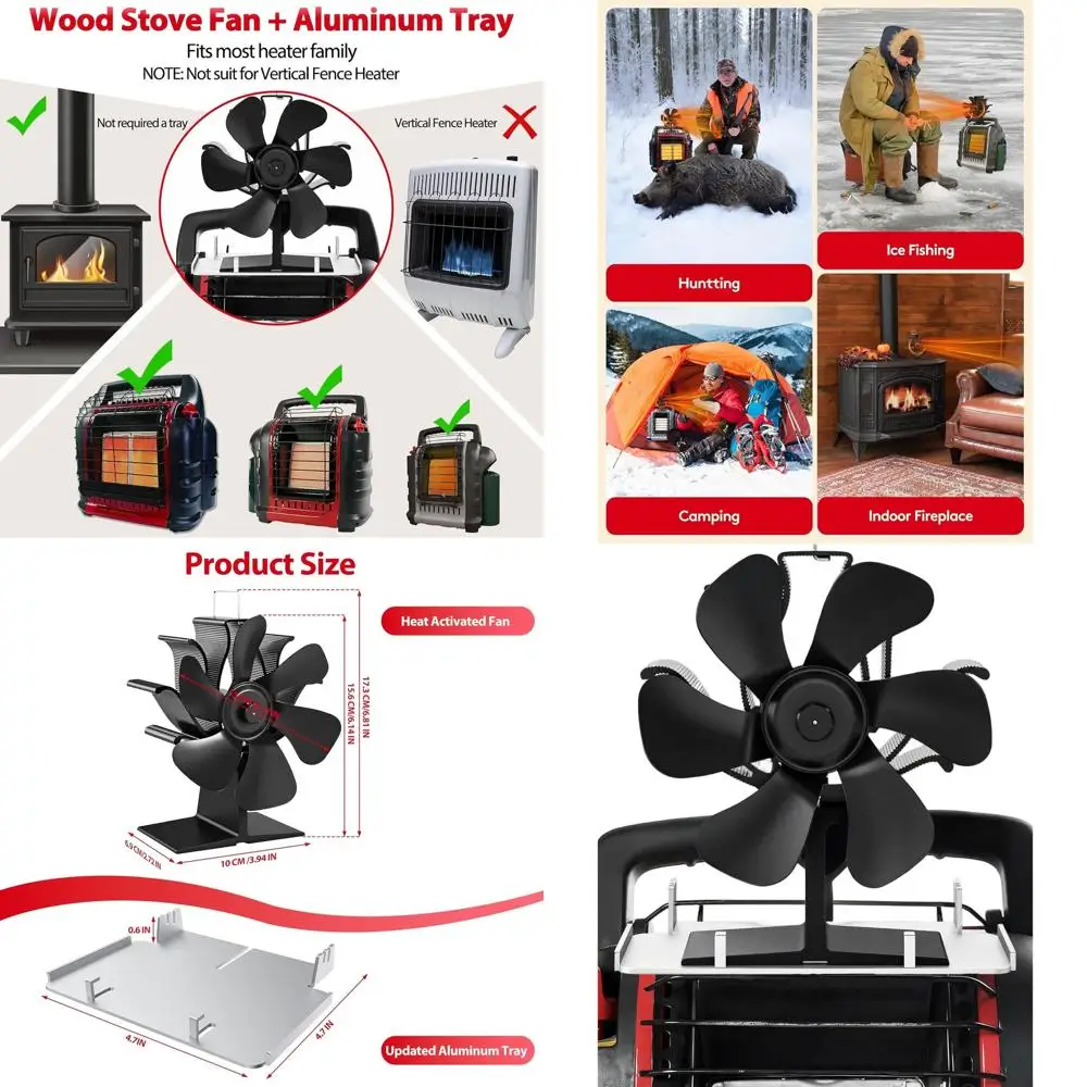 

Вентилятор для дровяной печи с 6-лопастным термовентилятором, работающий от тепла, для каминов, пропановых обогревателей и использования внутри помещений