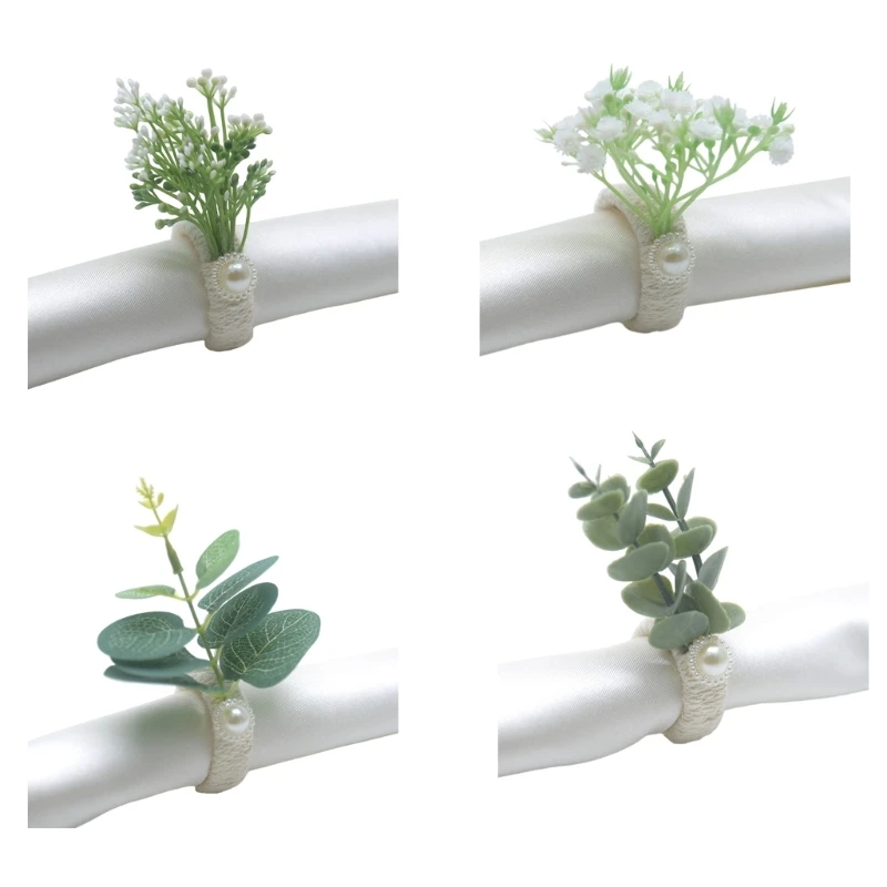 

6Pcs Simple Napkin Holder Artificial Green Leaf Napkin Ring for Parties Dinner Wedding Banquet Table Decoration