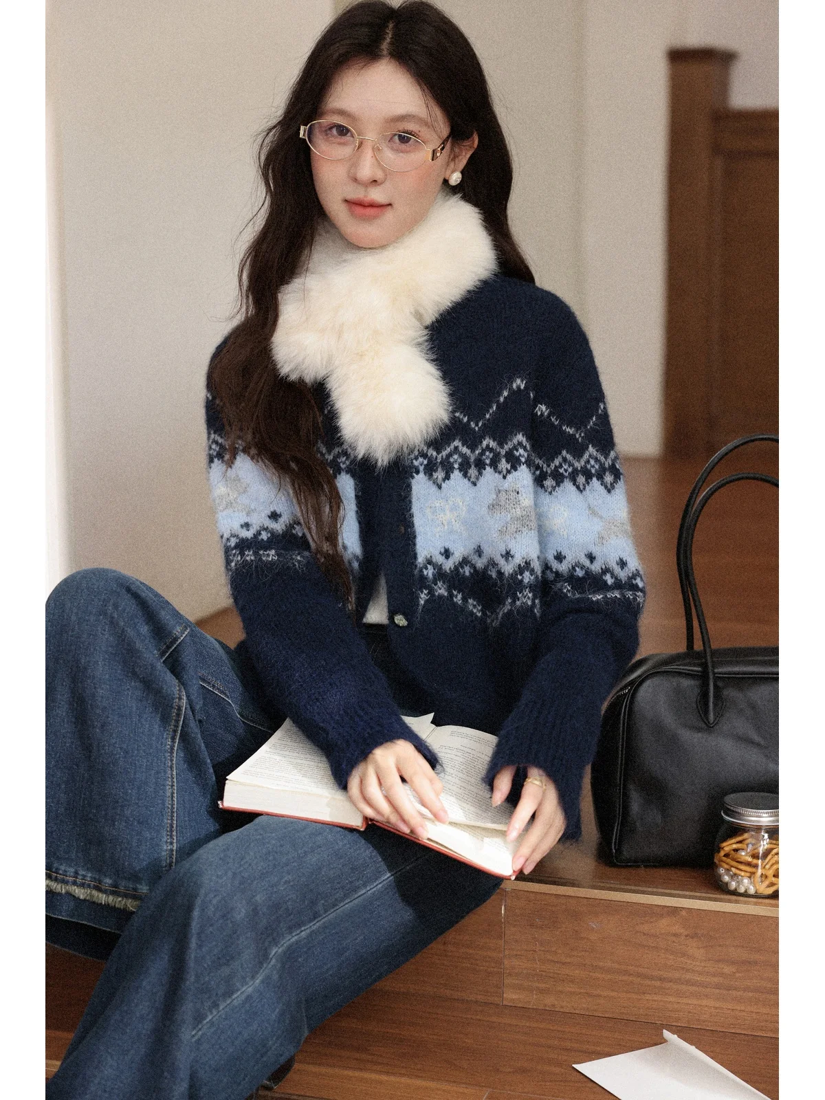 

Винтажный вязаный кардиган Lu South Deer для женщин, свободный крой, осенняя новинка, повседневная верхняя одежда, свитер