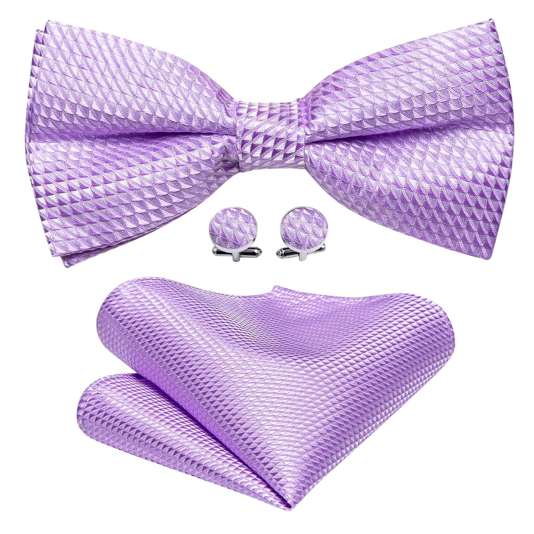 Barry.Wang Jacquard-Herrenfliege, vorgebundene Fliege, gelb, elfenbeinfarben, violett, geometrisch, solide Krawatten, Einstecktuch, Manschettenknöpfe, Set, Hochzeit, Party
