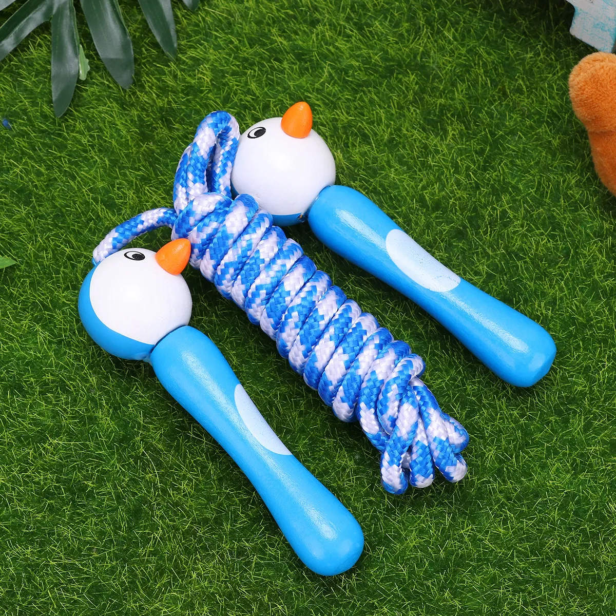 2Pcs Kids Jump Rope Set Cartoon Pattern Wooden Handle Smooth Surface Adjustable Soft Rope for Indoor Outdoor Exercise Fitness