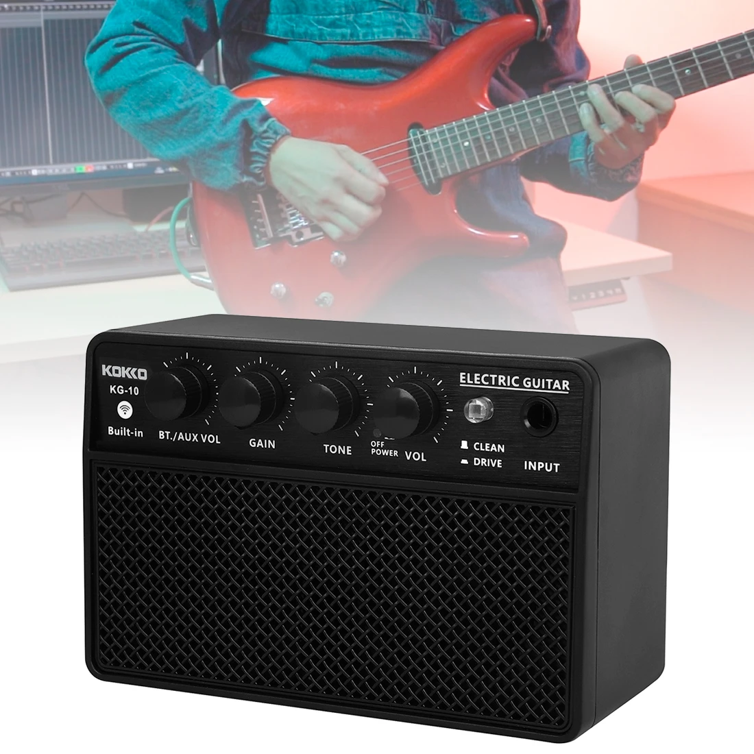 Mini Bluetooth Guitar Bass Amp 10W Rechargeable Portable Guitar Amplifier with Clean and Drive Channels