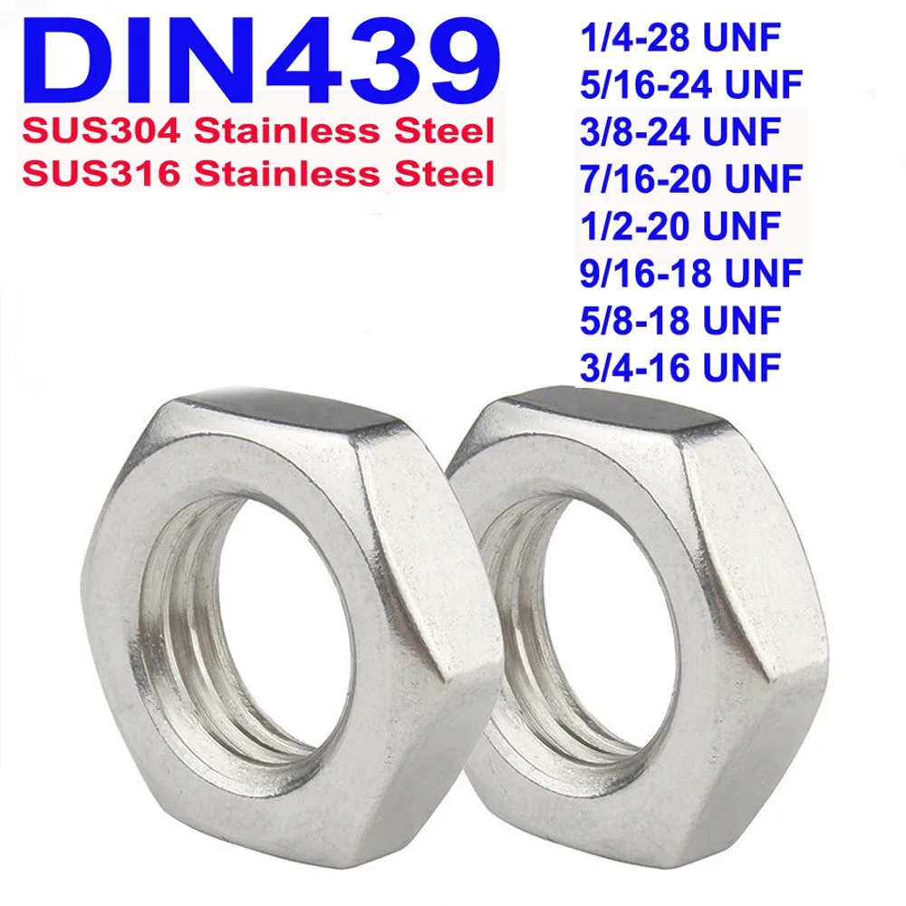 

UNF Thread 1/4-3/4 Hex Thin Nuts DIN439 GB6173 SUS304/SUS316 Stainless Steel Ultra-thin Hexagon Nut 5/16 3/8 7/16 1/2