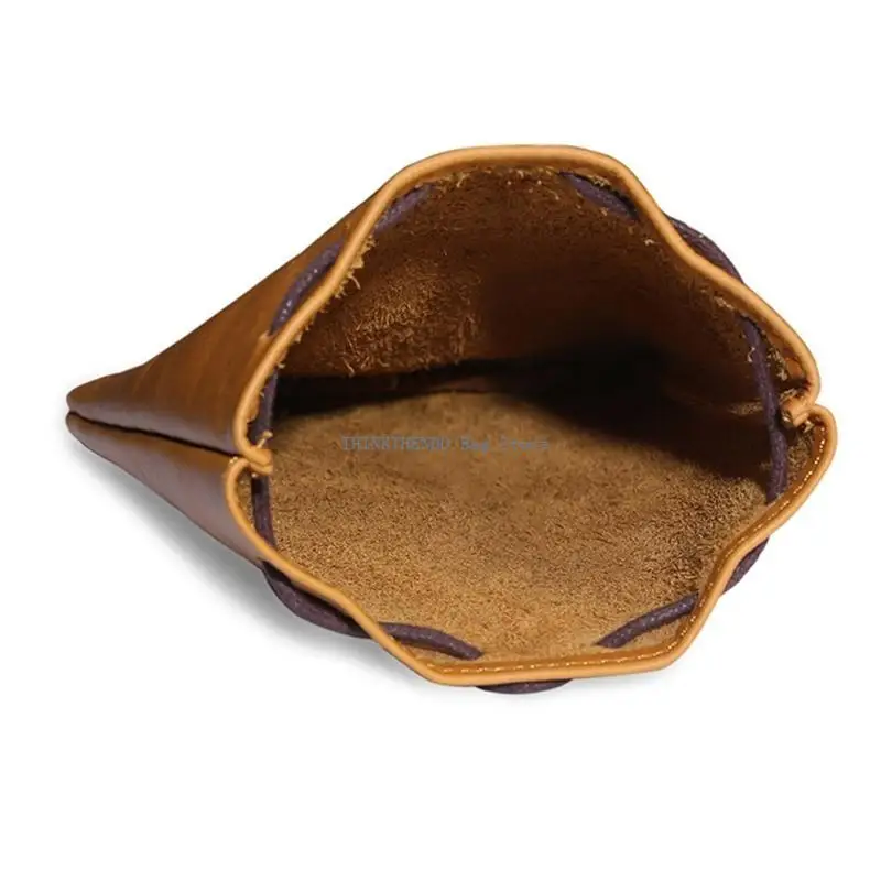 

340D Unisex Drawstring Coin Handmade Leather Wallet Storage for Coins and Small Items