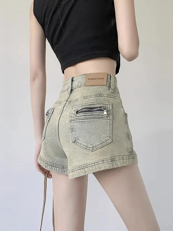 

High Waist Slimming Denim Shorts Women's Summer Versatile Straight Leg A-Line Hot Pants Casual Wide Leg Jeans High Waist Shorts
