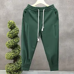 Premium yeşil pantolon erkek moda tüm maç gevşek pantolon bel İpli cep sonbahar yeni sokak rahat erkek Harlun pantolon