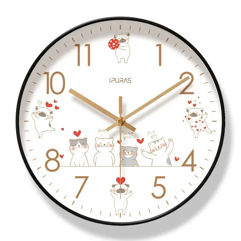Simple Cute Animal Cat Wall Clocks Fashion New Nordic Wall Clock Silent Sweep Second Quartz Clock Living Room Home Decoration