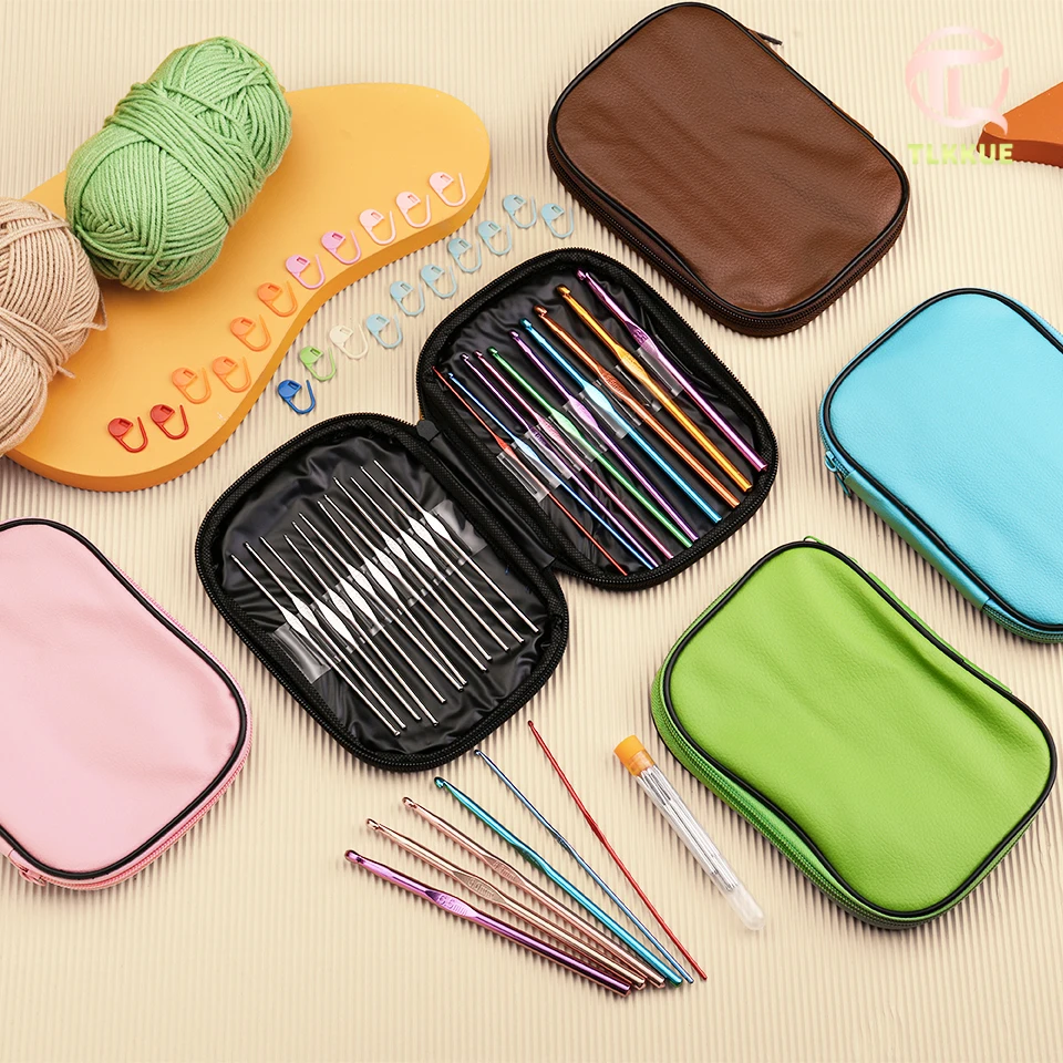 TLKKUE ตะขอถักชุด BLUNT เข็ม Stitch MARKER และกระเป๋าสําหรับผู้เริ่มต้น DIY ถักมือหัตถกรรมเครื่องมือศิลปะ