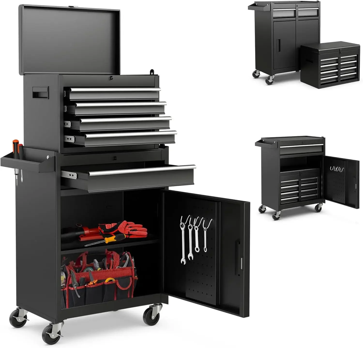 5-Drawer Rolling Tool Chest, Tool Storage Box, Removable Tool Cabinet, Sliding Metal Organizer w/Lockable Drawers Classic Black