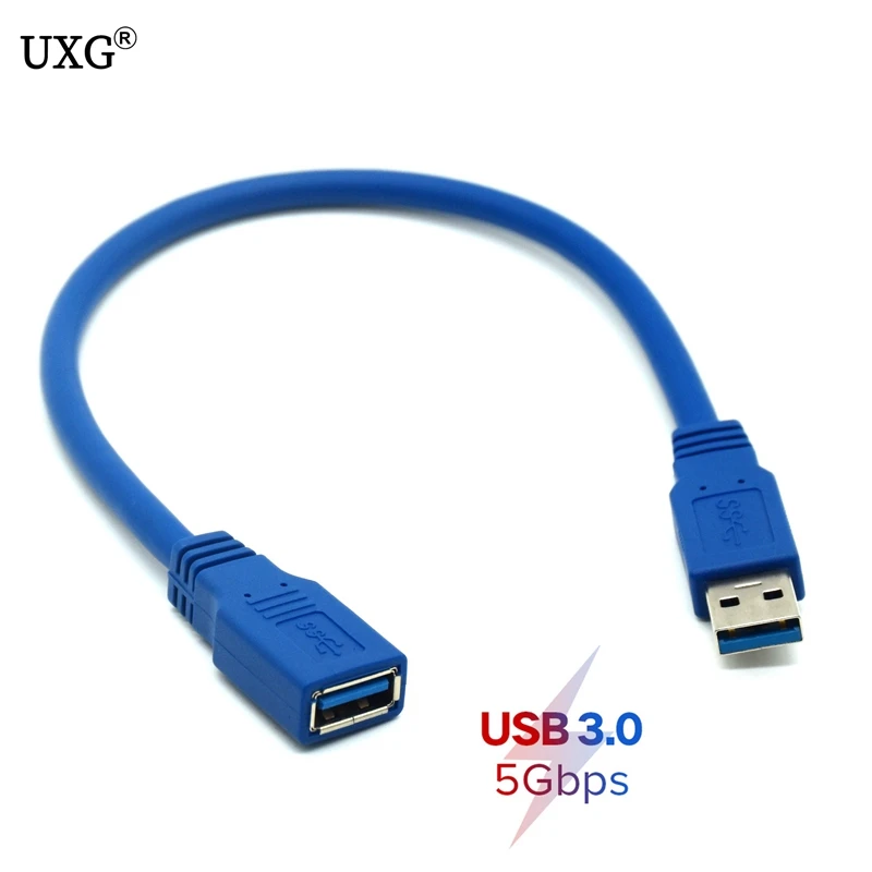 Cable de sincronización de datos corto estándar de 5Gbps, Cable USB 3,0 A macho A hembra M A F, 0,3 m, azul, 30cm/1FT, 0,6 m, 1m, 3m