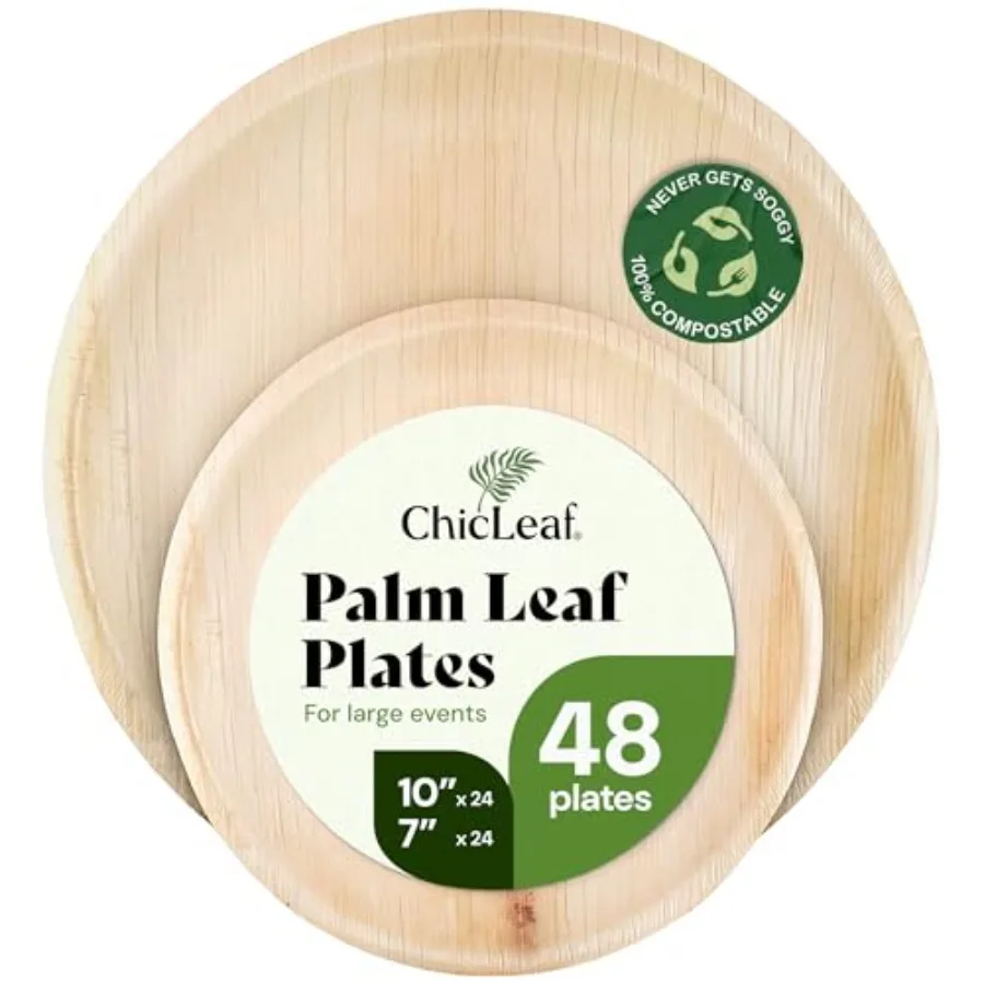 

Round Palm Leaf Plates 10Inch and 7Inch Pack of 48 Compostable Disposable Bamboo Plates for Parties