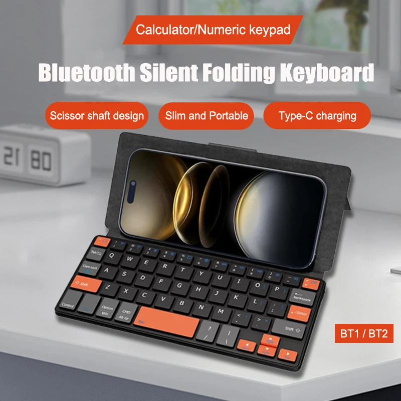 Tragbare Kabellose Reise-Tastatur Faltbare Business-Zifferntastatur Aufladbare Bluetooth-Touchpad-Tastatur mit Lederständer