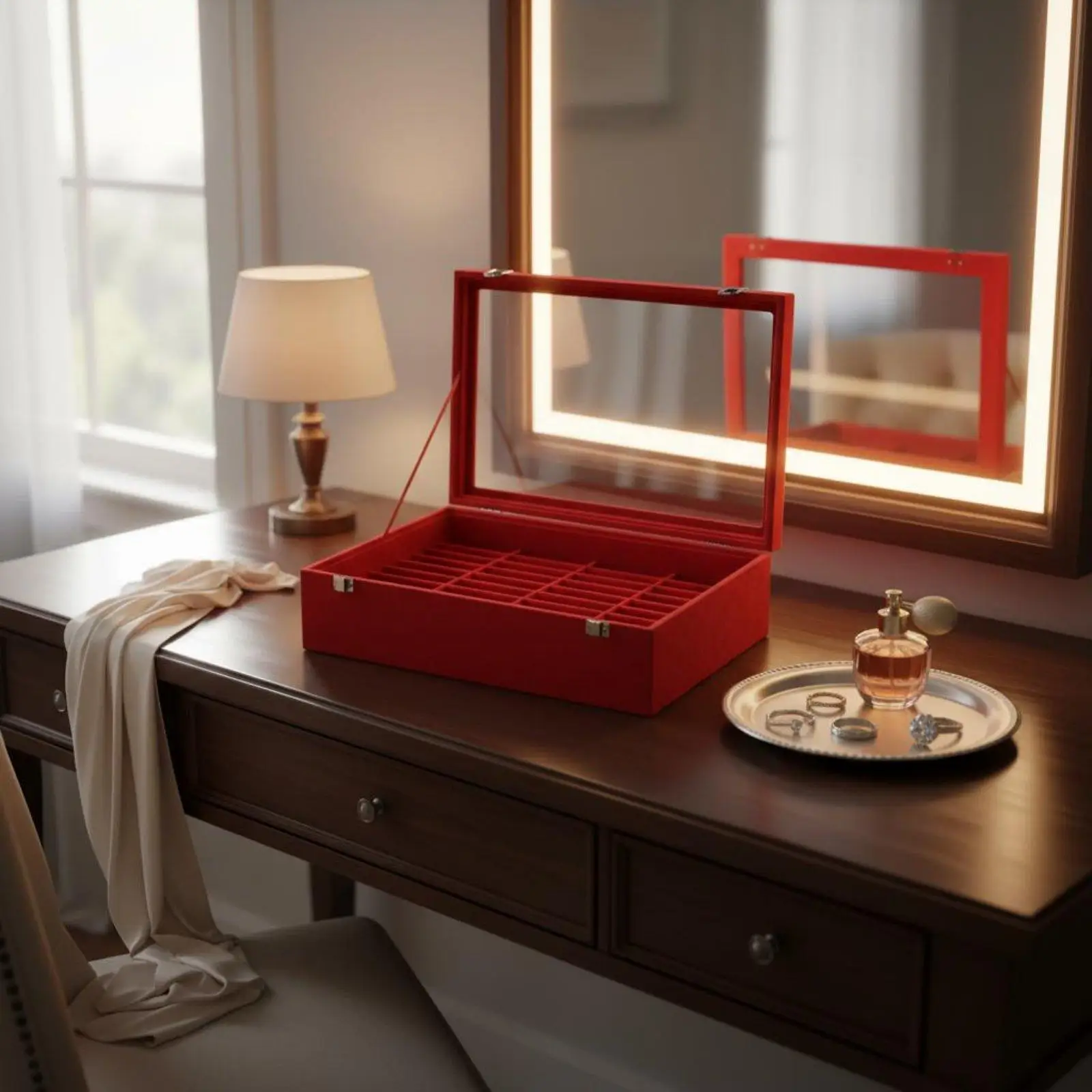 Jewelry Organizer Storage Case with Glass Lid Velvet Insert Display Box for Bracelets and Bangles