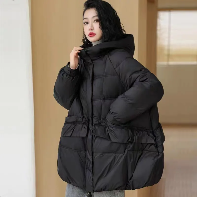 Women\'s Down Jacket Hooded Loose Jacket 2024 Autumn Winter Korean Fashion Warm Casual Coats Down Fill Parkas Abrigo Mujer