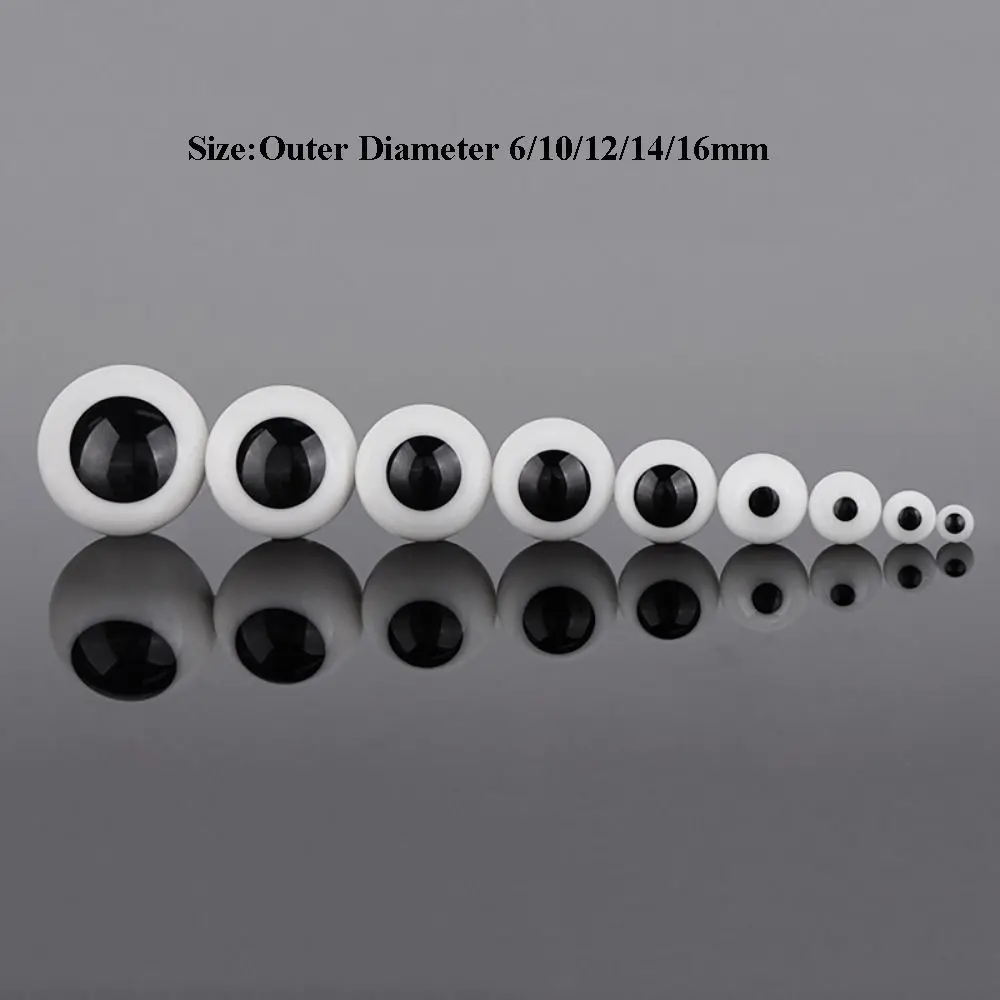 6/10/12/14/16mm Movable Glass Eyes Eyeball Black&White Pure Round Smooth Movable Eyes Girl Fish Dots Safety Animal Toys Parts