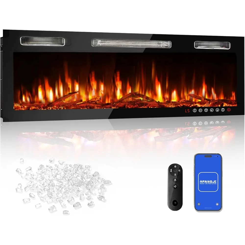 

36"Electric Fireplace Smart Control, Crackling Wood Sound Fire Places Electric Fireplace Insert,144 Flame Effects Wall Fireplace