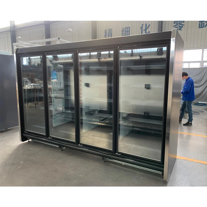 Prezzo di fabbrica dell'attrezzatura di refrigerazione 4 porte in vetro per bevande refrigeratore verticale display frigorifero frigorifero frigorifero congelatore