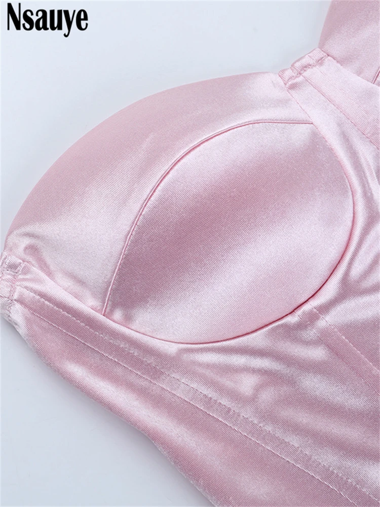 Nsauye nuevo elegante mujer moda satén flaco Mini volantes Y2K vestido con corsé vendaje Sexy fiesta de noche vestido de verano para Club nocturno