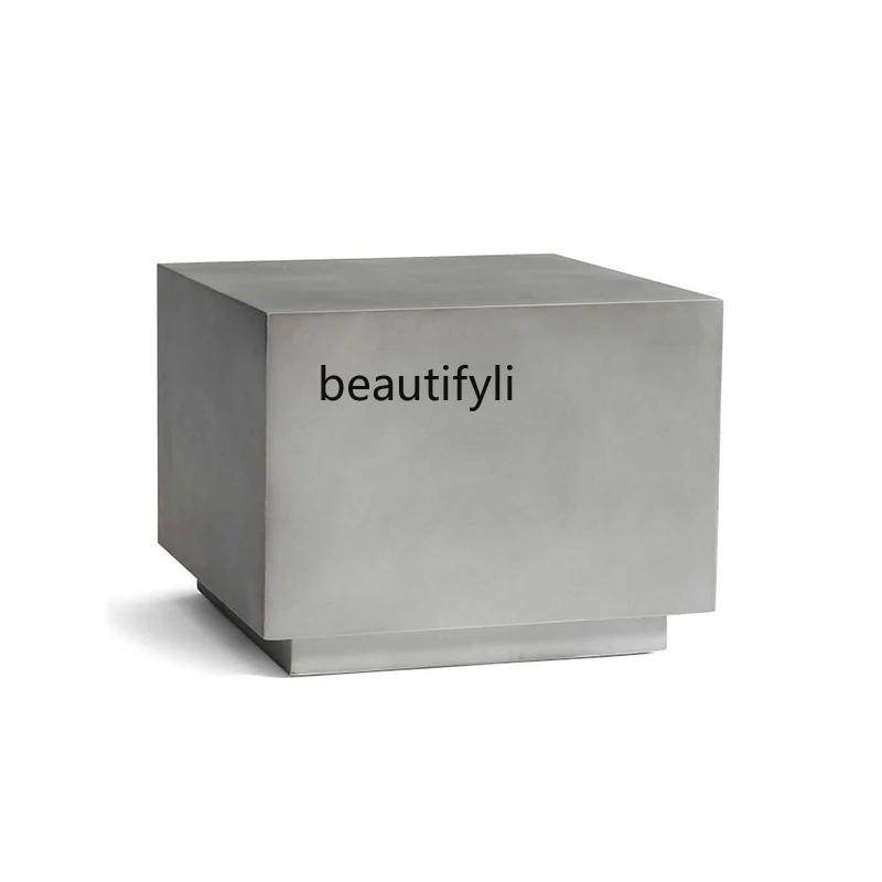 Mesa de centro pequeña para exteriores, mesa cuadrada de balcón de viento wabi simple de diseño para sala de estar, arte de ocio gris cemento