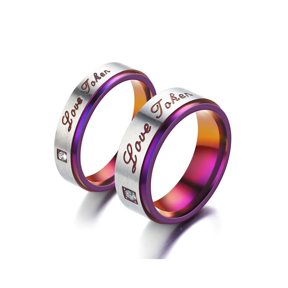 Hot Selling Classic Stainless Steel Fashion New Color Purple Couple Rings For Women Men Jewelry Accessories Size 6-10