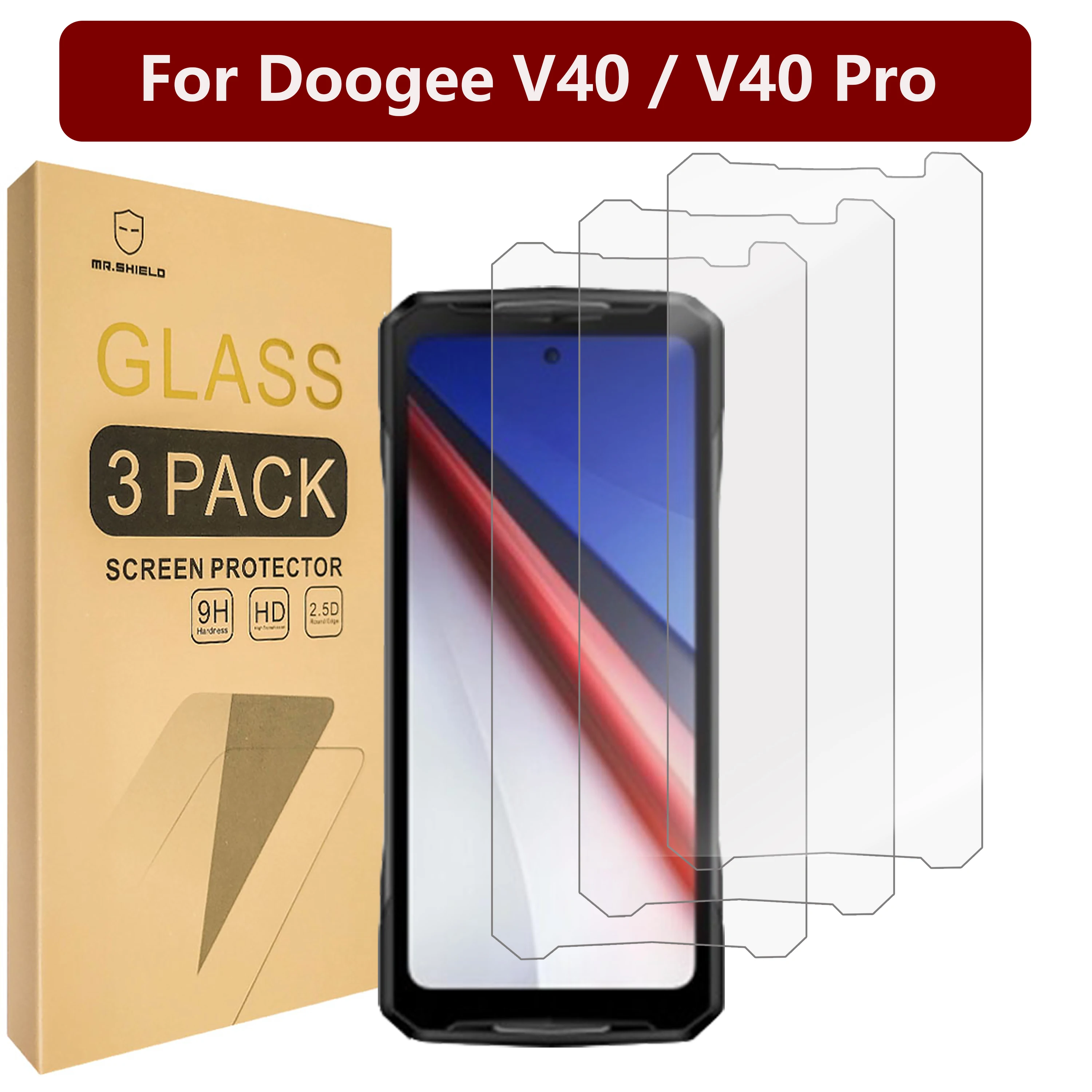 Mr.Shield Screen Protector compatible with Doogee V40 / V40 Pro [Tempered Glass] [3-Pack] [Japan Glass with 9H Hardness]