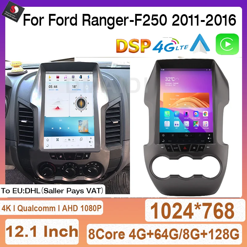 

For Ford Ranger F250 2011-2016 Vertical Tesla Qualcomm Android 11 Car Multimedia Player GPS Radio Audio Stereo Head Unit DSP 4G