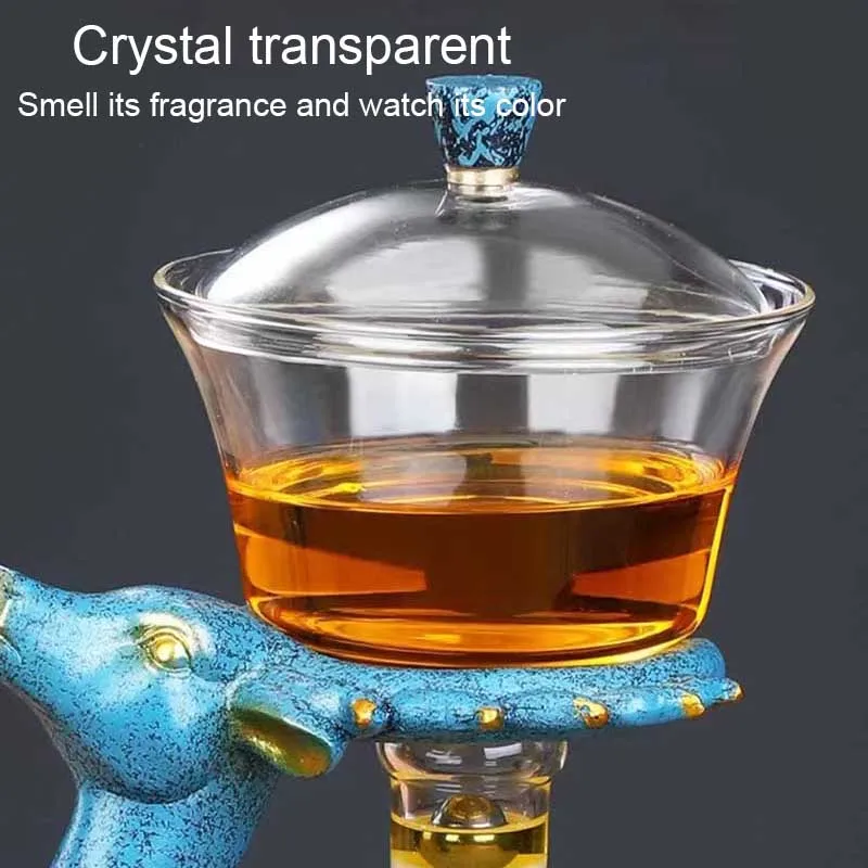 BOZZH-Kungfu Glass Tea Set, Creative Deer Teapot, Magnetic Water Diversion, Tea Infuser, Turkish Drip Pot with Base view 4