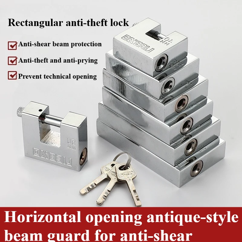 Anti Theft Anti Pry Rectangle Crossbar Padlock Heavy Duty Door Lock for Home Security