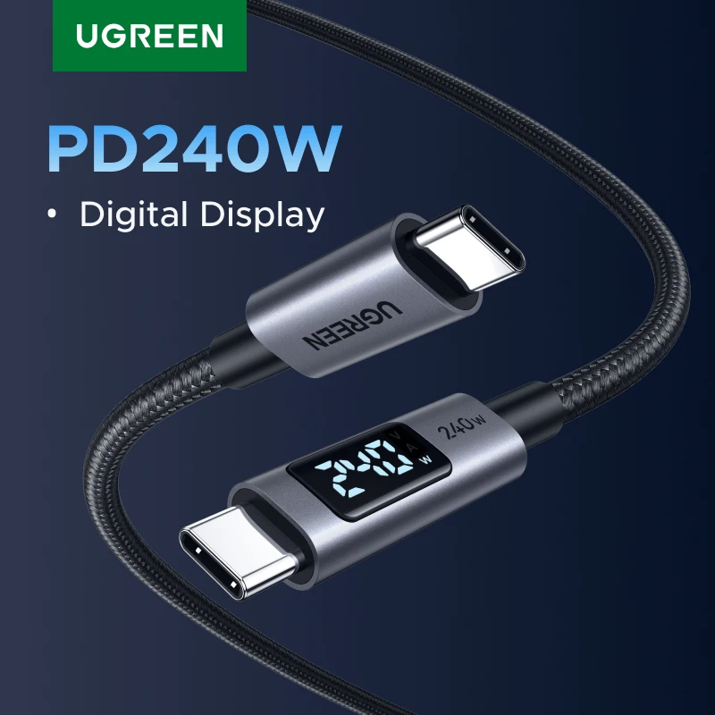 UGREEN Digital Display Screen USB-C Cable 240W PD3.1 Type-C Cord for Laptop MacBook iPhone 17 Samsung S25 Xiaomi Charger Fast