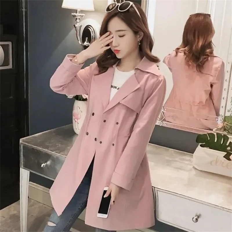 

2024 New Women Trench Coat Autumn Lapel Double Breasted Windbreak Light Weight Casual Female Long Ladies Coats Outwear