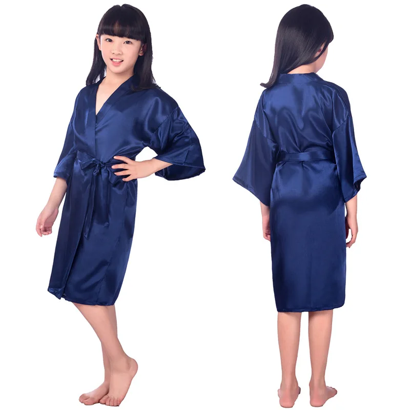 

Children's twist satin robe bathrobe Medium sized children's long plain smooth summer light cardigan robe