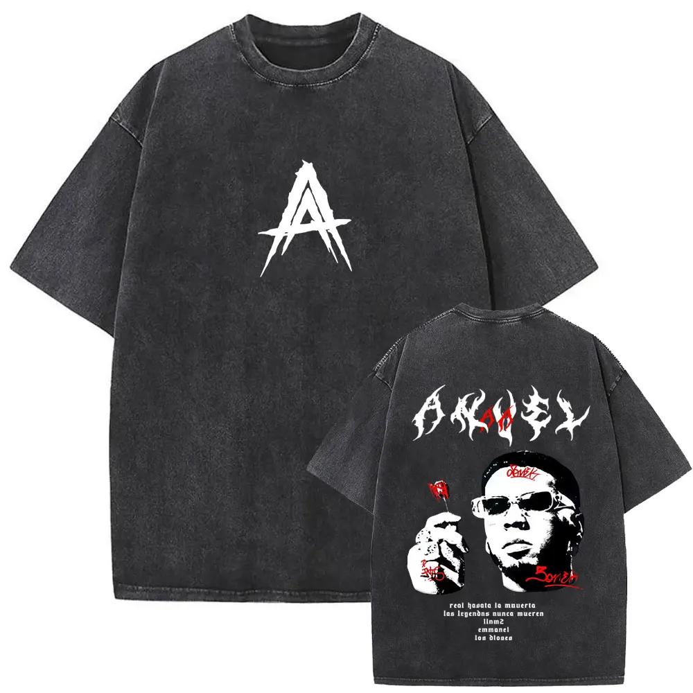 

Washed Vintage Rapper Anuel AA Face Graphic T-shirt Real Hasta La Muerte Merch T Shirts Men Women Hip Hop Fashion Retro T-shirts