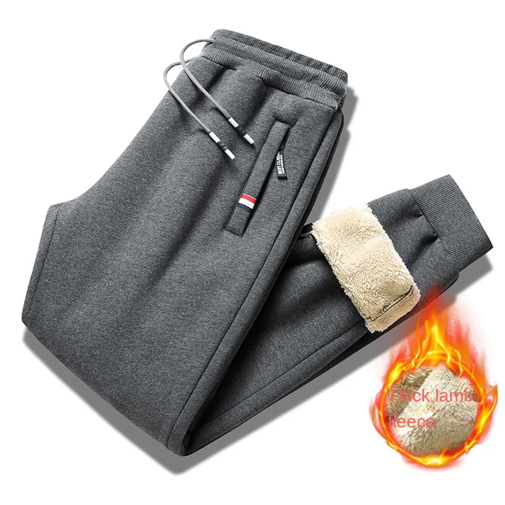 Winter Lambswool Pants Men Fleece Thicken Long Pants Zipper Pocket Casual Pants Warm Sweatpants Mens Fitness Sportswear Deporte