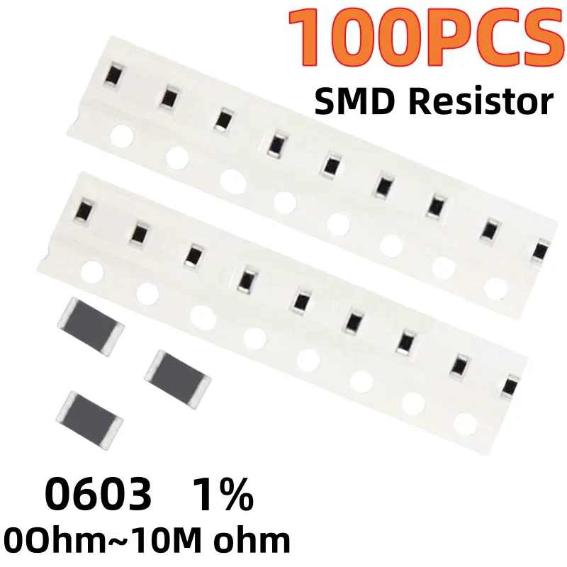 100ชิ้น0603 SMD RESISTOR 1% 0R-10M, 1 W, 10W, 100, 150, 220, 330, 470โอห์ม, 1K, 2.2K, 4.7k, 10K, 100K, 1เมตร, 1R, 10R, 100R, 150R,