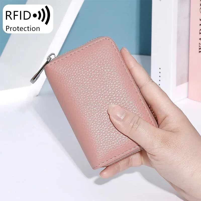 

RFID genuine leather 14 slot credit card wallet with zipper suitable for women or men's accordion wallet credit card holder