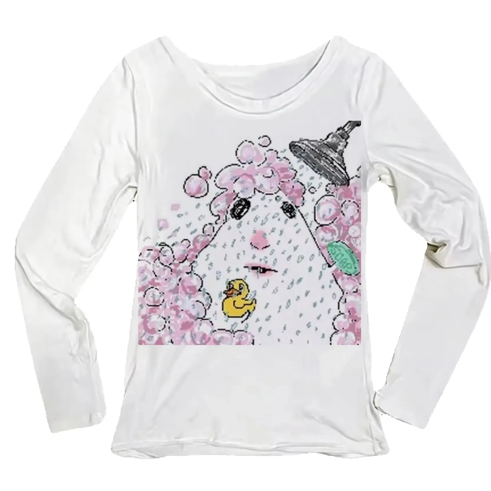 Women Long Sleeve T-shirt Funny Bathing Rubber Duck Bubble Print O-neck Slim Fit Tee Y2K Casual Fashion Basic Tops For Women Dai