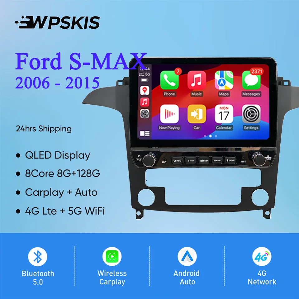 Android 14 Car Multimedia Player, Autoradio, PC Tablet para Ford S-MAX, S MAX, 2006-2015, GPS, DVD Video, Leitor de Música, Sistemas Inteligentes de Carro, 2Din