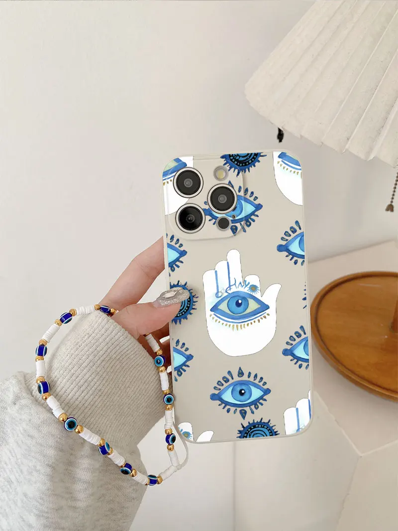 فاخر السائل سيليكون الأزرق عين الشر الحبل جراب هاتف آيفون 17 الهواء 16 15 14 زائد 13 12 11 برو ماكس X S 6 7 8 SE الغطاء الخلفي #2