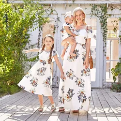 Family Matching Clothes One-shoulder Printed Chiffon Parent-child Wearing Clothes for Women 2022 Mommy and Me Clothing Outfits