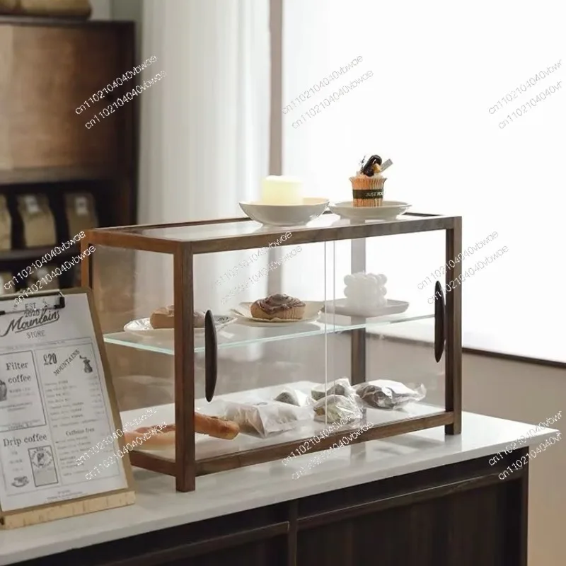 Walnut Solid Wood Cafe Glass Bread Dessert Cake Display Cabinet (glass Cabinet)