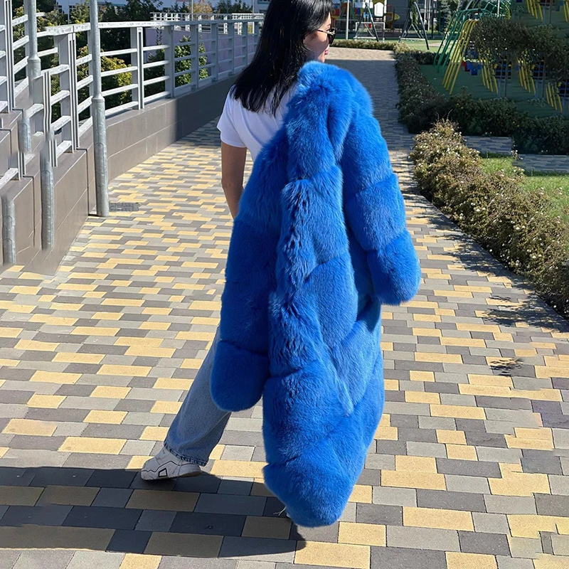 ของแท้ Blue Fox Fur เสื้อกันหนาวฤดูหนาวผู้หญิงแฟชั่น Outertwear ฮูดดี้แขนยาว Warm จริงขนสุนัขจิ้งจอกแจ็คเก็ตหญิง