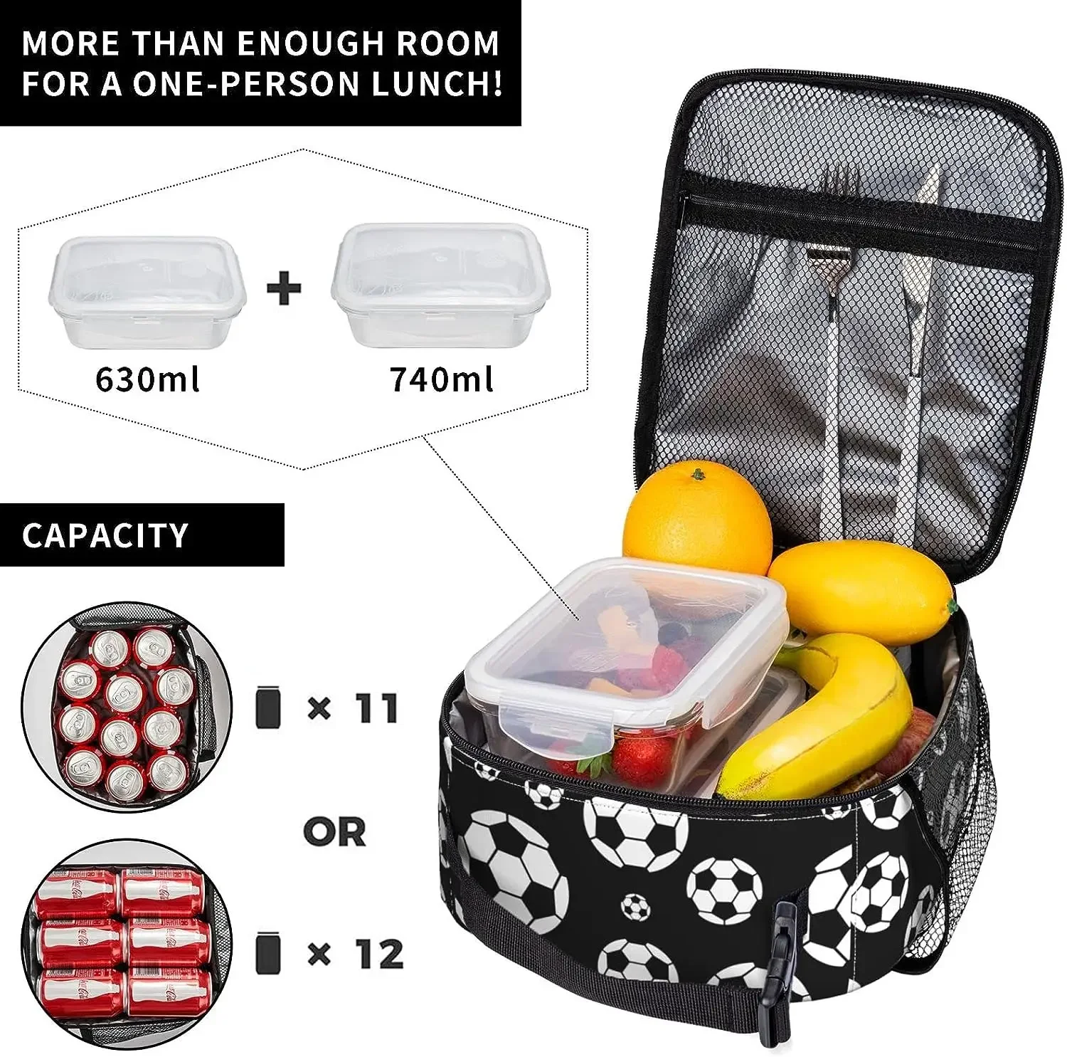 Football Ball Insulated Lunch Bag Unisex Reusable Soccer Ball Lunch Box Sports Theme Cooler Tote Bag for Work Travel Picnic